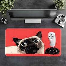 1 buah Alas Mouse Gaming Lucu Bergambar Kucing Siam Mata Biru dengan Latar Belakang Merah, Ukuran Besar, Alas Karet Anti Selip, Permukaan Kain Lembut dengan Jahitan, Alas Meja Ekstra Besar, Cocok untuk Kantor, Rumah, Bermain Game, Belajar, Hadiah Sempurna untuk Teman, Remaja, dan Gamer - View 12