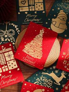 10Pcs Retro Christmas Holiday Gold Embossed Greeting Card, Flower Shop Baking Gift Card, Blessing Message Card - Multicolor - View 4