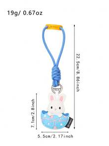 1pc Easter Egg Rabbit PU Leather Keychain With Braided Wrist Strap, Zinc Alloy Key Ring, Cartoon Bunny Bag Charm, Cute Gift For Girls, Couples, Holiday Small Present - Multicolor - View 5