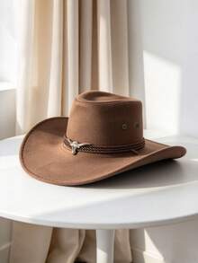 1pc Unisex Western Cowboy Hat, Sun Protection Jazz Hat, British Summer Sun Hat, Suitable For Outdoor Activities, Horse Riding, Parties, Photography. - Silver Bull Three-rope Cowboy Hat - View 6