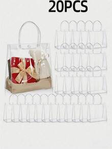 20pcs/10pcs/5pcs Large Transparent Gift Bags, Gift Giving, Wedding Birthday, Transparent Tote Bags, With Handles, Thickened Reusable Transparent PVC Gift Bags - Transparent - View 10
