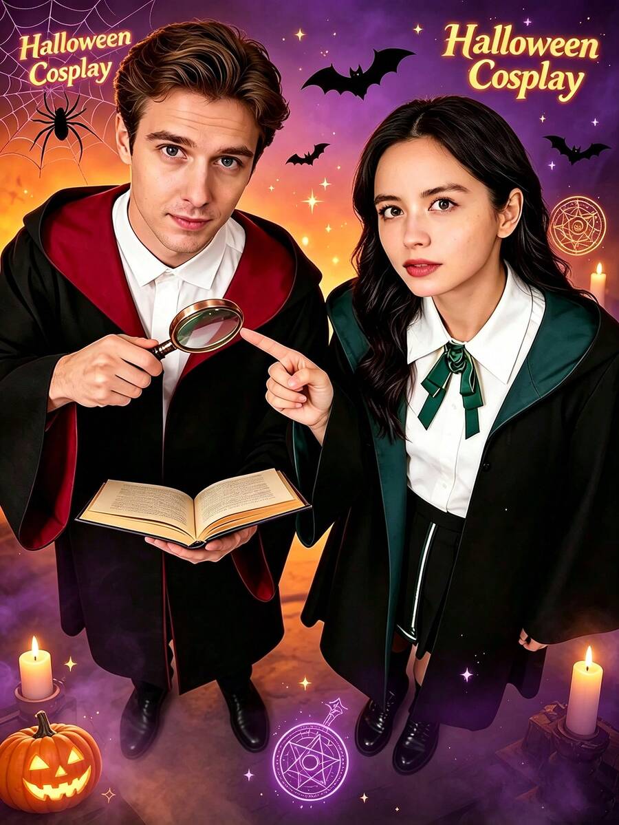 Magic Wizard Cloak | Unisex Hooded Cloak, Suitable For Cosplay, Halloween Party And School Events, Authentic Witch/Wizard Robe | High-End Fantasy Costume, With Adjustable Hood Design, Neutral Magic Cloak | Adult Wizard Hooded Cloak Set | Anime Convention Cosplay Costume - Multicolor - View 1