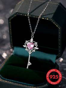 S925 Sterling Silver "Magic Heart Key" Necklace For Women, Simple Sweet Cute Classic Fashion Light Luxury Exquisite Fairy Tale Dreamy - Multicolor - View 6