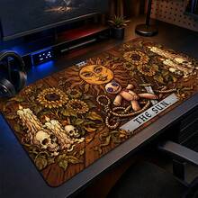 Alas Mouse Gaya Tarot Matahari Gelap, Motif Bunga Matahari, Lilin, Tengkorak, dan Boneka Jahit, Alas Meja Keyboard Besar, Permukaan Poliester dengan Alas Karet Anti Selip untuk Setup Gaming dan Dekorasi Meja Gothic, Tersedia 3 Ukuran - View 7