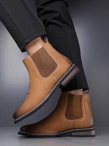 Vintage Style Men's Chelsea Boots, Decorative Stitching Ankle Boots, Daily Commute Ankle Boots - Yellow - View 4