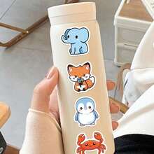 100pcs Cute Cartoon Animal Stickers, Watercolor Animal Stickers, Zoo Stickers, Decorative Stickers, Stationery Stickers, Waterproof Vinyl Stickers, Suitable For Water Bottles, Computers, Laptops, Phones, Luggage, Notebooks, Refrigerators And More - Multicolor - View 6