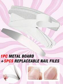 1pc Crescent Shaped/ Rectangular Stainless Steel Nail File (Note: Replacement Nail File Inserts Are Sold Separately),Nail Supplies,Nail Art Tools - Light Grey - View 7