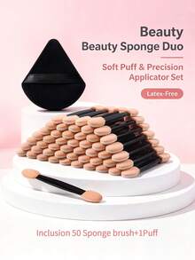 50 piezas Aplicador de esponja reutilizable de doble cabezal para sombra de ojos + Juego de borlas triangulares para polvo, 1 pieza Borla para polvo suelto, Herramientas de maquillaje sin látex, Portátil - Negro - Ver 8