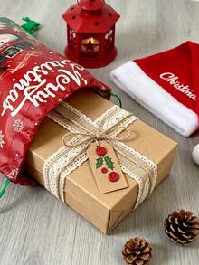 4/1 cái balo dây rút Giáng Sinh in họa tiết ông già Noel, người tuyết, cây thông Noel và tất Giáng Sinh, phù hợp làm quà tặng tiệc, túi quà lễ hội, trang trí nhà cửa và quà tặng Giáng Sinh - Một kích cỡ phù hợp cho tất cả - Xem 3