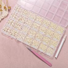 28-Grid Beige Pearls, 7 Sizes (2-10mm), Half-Pearl Pattern, Suitable For Clothing Decoration, Nail Art DIY, Multi-Purpose Craft Material - Beige - View 2