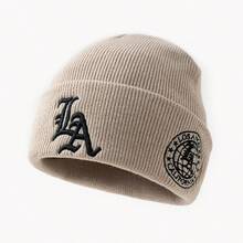 Unisex Fashionable Reversible A Letter Embroidered Knit Beanie, Suitable For Autumn/Winter Daily Wear And Warmth - A - View 9