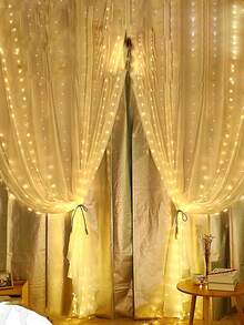 1PC 200 LED 2*2m Copper Wire Curtain Lights Birthday Decoration Scene Arrangement Girl Style Room Decor Bedroom Decor Wall Decor Party Decor USB Fairy Curtain String Lights - Yellow - View 4
