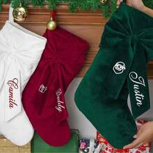 Personalized Bow Christmas Socks, Velvet Christmas Socks, Christmas Gift, Home Decor Velvet Socks, 2025 Christmas Gift, Printed Socks, Christmas Socks, Customizable Name Socks - Christmas Stocking - New - View 5