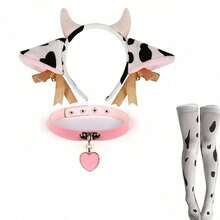 2/4pcs Cow Costume Accessory Set - Polyester Cow Ear Headband, Tail, Bell Collar And Cow Print Knee-High Socks - Hand Washable - Suitable For Animal Theme Party, Cosplay - Cow Print Set 3 - View 16