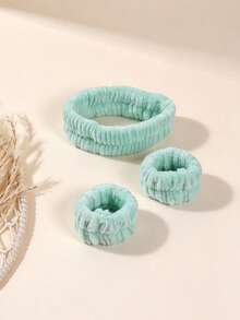 3pcs Headband Set Fuzzy Headband + Waterproof Wristband, Sweat-Absorbent And Breathable, Suitable For Daily Use And Bathing - Multicolor - View 14