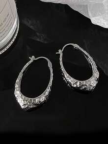 1 Pair Fashionable Personalized Elegant Geometric Plain Hoop Earrings Suitable For Women's Daily Commute Wear - Silver - View 5