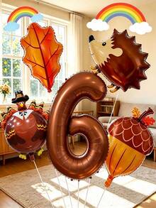 Thanksgiving Balloon Set, Includes Turkey, Hedgehog, Maple Leaf And Chocolate Color Number Balloons. Suitable As Birthday Gifts For Sons And Daughters, Also Applicable For Thanksgiving Holiday Atmosphere Decoration. - View 18