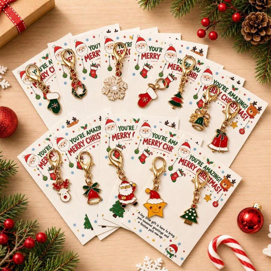 1 Set Christmas Santa Claus Keychain With Blessing Card, Cartoon Christmas Theme Hanging Ornament Gift, Highly Attractive And High Quality, Christmas Tree, Backpack Charm, Car Hanging Ornament, Keychain And Other Multi-Functional Christmas Decoration, Random Color And Style