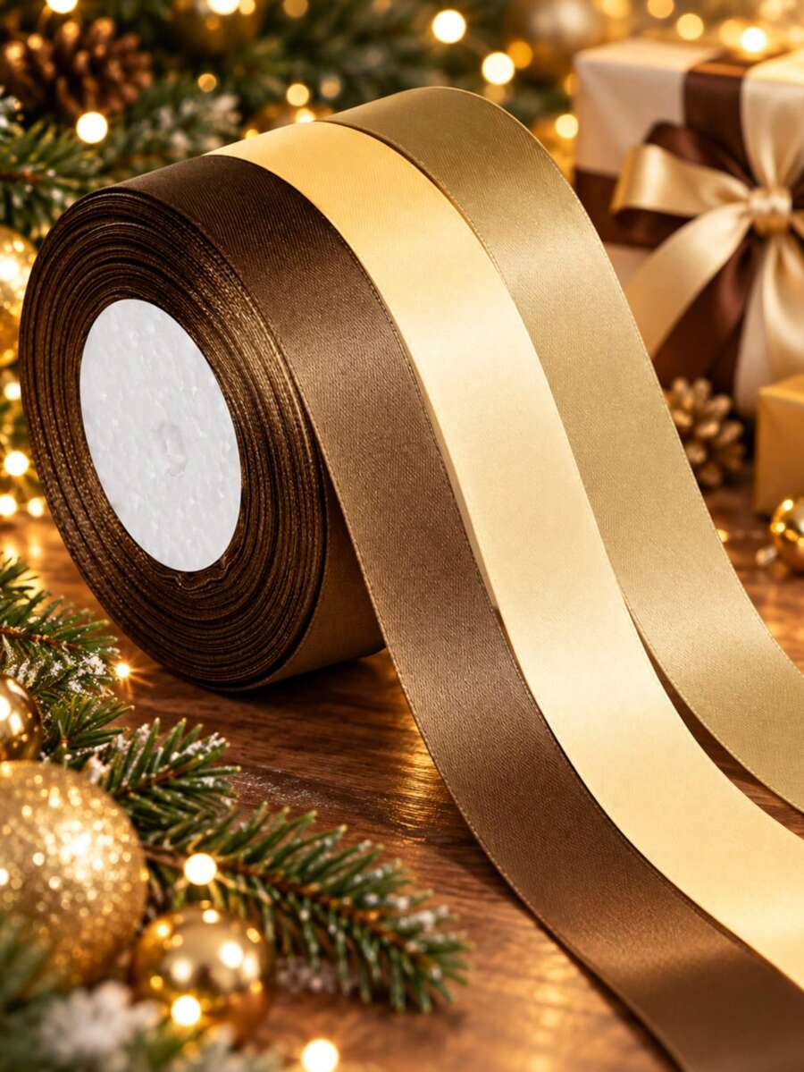 3 Rolls 25 Yards Christmas Polyester Satin Ribbon 1 Inch 3 Colors ...