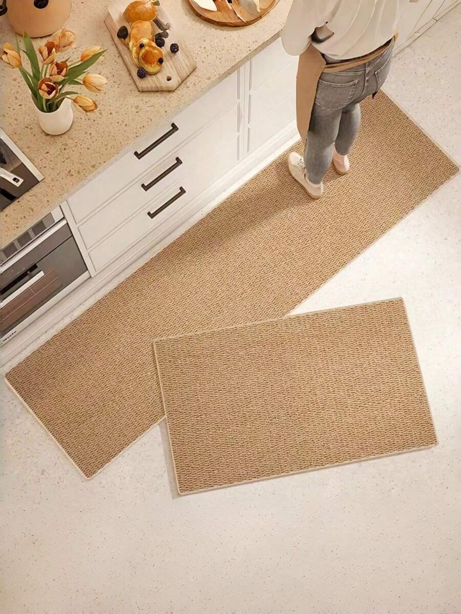 1pc Brown Faux Jute Kitchen Rug - Machine Washable Mat, Suitable For Entryway, Bathroom, Hallway, Kitchen, Laundry Room, Kitchen Mat, Runner Rug, Area Rug, Decorative Rug, Home Decor, Washable Rug