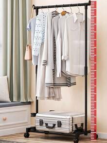 1件多功能可移動輪式地板衣架，簡約單桿/雙桿便攜式掛衣架，家用衣物展示收納衣帽架，臥室居家裝飾 - 彩色 - 查看 11