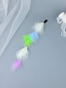 Boho Fluffy Feather Hair Clip With Pearl Chain, White Blue Green Purple Hair Extension Clip, Festival Party Wedding Hair Accessory For Women - Multicolor - View 6