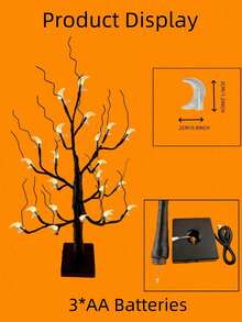 2pcs 24 LED Moon Atmosphere Tree Light, USB & 3 AA Battery Dual Power Supply, Super Bright Warm Light Tree Lamp, Holiday Homestay Bedroom Desktop Romantic Decor Light - Warm white light - View 9