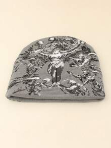 European & American Street Y2K Personalized Fashion Jacquard Knit Beanie Hat, Unisex Street Hip-Hop Autumn/Winter Warm Cold Weather Cap - Multicolor - View 5
