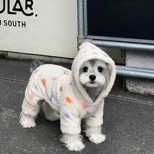 Double-Sided Fleece Belly-Covering Pet Four-Legged Outfit For Schnauzer And Bichon, Comfortable Home Wear, Thickened Fleece Hooded Pajamas - White - View 3