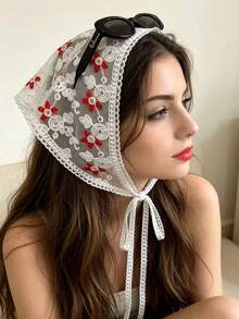1pc Shiny Bohemian Polyester (Polyester) French Vintage Pastoral Style Triangle Headscarf, All Seasons - Multicolor - View 3