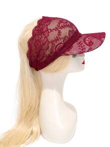 CONFLASS Women's Lace Ponytail Baseball Cap, Floral Lace Hollow Out Sun Hat, Breathable Soft Summer Baseball Cap, Outdoor Travel Beach UV Protection - Multicolor - View 12