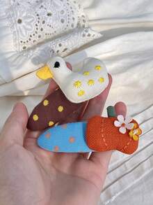 1pc New Padded Duck Pumpkin Polka Dot Oval Fabric Hair Clip Cute Side Clip - Multicolor - View 6