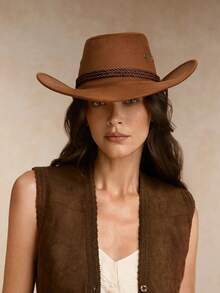 Classic American Vintage Wool Western Cowboy Hat, Solid Color Design With Windproof Rope, Unisex Outdoor Gathering Party Fashion Ball High Top Hat, All-Season Lightweight Style - Cowboy Hat - View 7