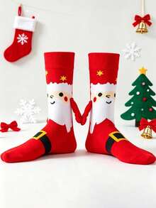 1/2 Pairs Men's Magnetic Hand-Holding Christmas Mid-Calf Socks, Cartoon Jacquard, Soft & Breathable, Fun Holiday Christmas Socks - Multicolor - View 8