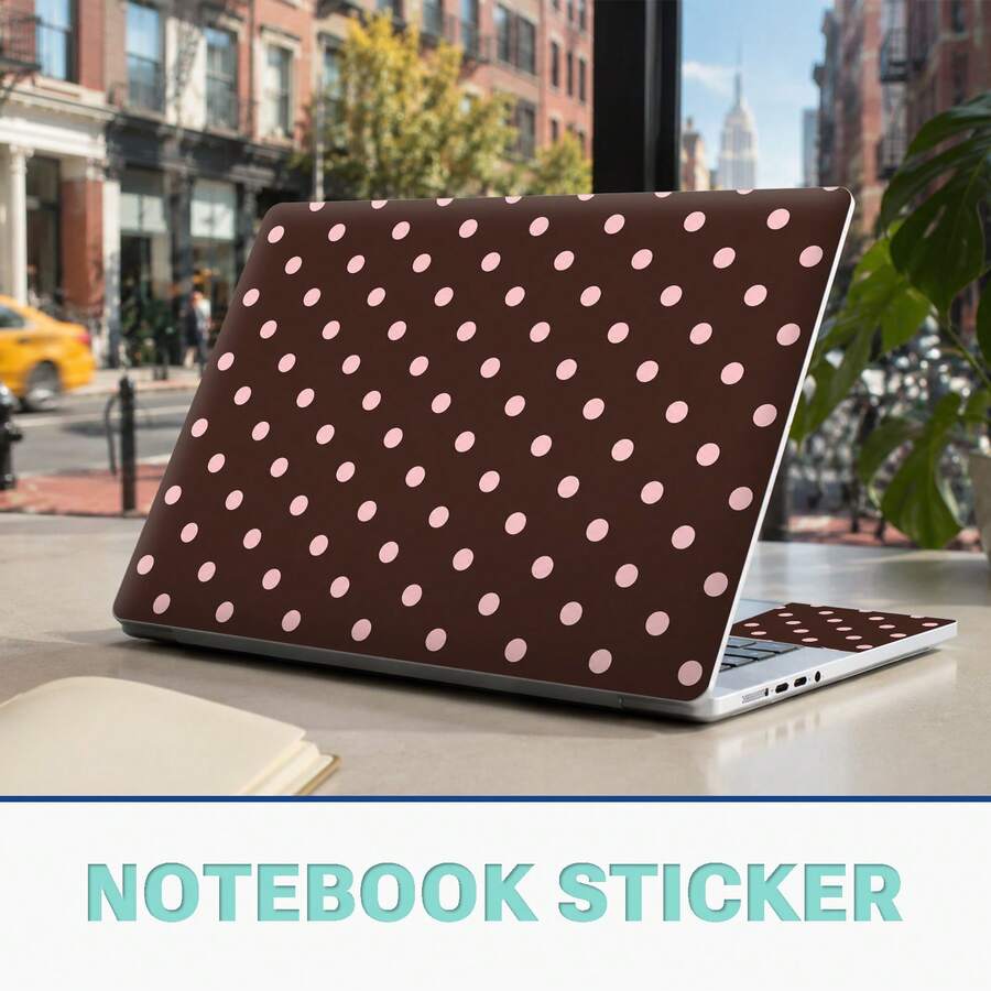 1 Set (3pcs) Cute Brown & Pink Polka Dot Laptop Stickers, Screen Back Cover + Trackpad Palm Rest Protective Film, Waterproof, Scratch-Resistant, Removable No Residue, Compatible With 16-Inch And Below Laptops - View 1