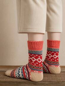 1/5/10 Pairs Thick Warm Women's Socks, Vintage Christmas Style - Multicolor - View 7
