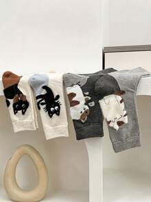 1/4/8 Pairs Autumn Winter New Easy Sweet Cartoon Cat Follow Heel Versatile High Aesthetic Mid-Calf Socks - Multicolor - View 4