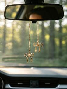 1pc Alloy Bow Pendant Car Rearview Mirror Hanging Decoration, Car Interior Decor Accessory, Premium Car Accessory For Women - A - View 2