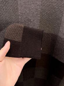 Men's Thick Round Neck Sweater, Business Casual Jacquard Knit Long Sleeve Top, Suitable For Layering Or Outerwear, Plaid & Striped Pattern, Autumn/Winter - Camel - View 8