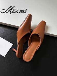 French Elegant Fairy Style Low Heel Closed Toe Sandals Women Summer 2025 Spring New Backless Pointed Toe Shoes - Brown - View 1