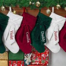 Personalized Bow Christmas Socks, Velvet Christmas Socks, Christmas Gift, Home Decor Velvet Socks, 2025 Christmas Gift, Printed Socks, Christmas Socks, Customizable Name Socks - Christmas Stocking - New - View 2