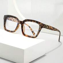 1 Pair Women's Square Leopard Print Full Frame Glasses, Campus Style, Face-Flattering, Suitable For Daily Wear, Office, Watching TV, Gaming And Phone Decoration - Clear - View 3