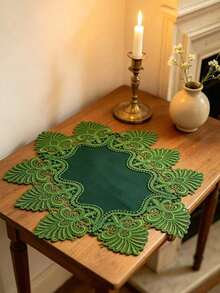 4pcs Green & White Embroidered Lace Edge Placemats, Christmas French Romantic Polyester Fiber, Suitable For Dining Table, Coffee Table, Tea Table, Daily Home Decor, Wedding Party And Holiday - Green - View 6