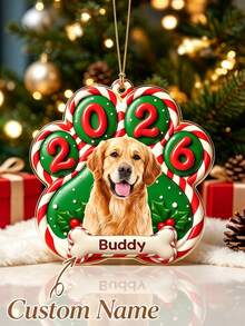 Custom Christmas Acrylic Ornament, Custom Dog Photo & Paw Pattern, Suitable For Christmas, Party, Daily Decor, Christmas Gift For Family, Friend, Dog Lovers.Room Decor,Wedding Decorations - Multicolor - View 9