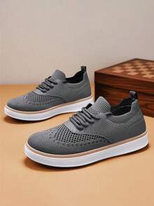 Men's Black Slip On Loafers, Metal Decor Soft Upper Casual Driving Shoes - Grey - View 3