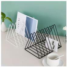 Magazine Rack, Office Bookshelf, Rotating Iron Bookshelf/Bookend, Vinyl Record Storage Rack, 7-Slot Metal Magazine/Record Display Stand, Stylish Triangular Desktop Document Organizer (Suitable For Home Offices) - Multicolor - View 9
