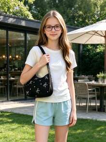 1pc Sweet Heart Bow Pattern One Shoulder Bag, Fashion Handbag, Lightweight Clutch, Zipper Underarm Bag, Suitable For Little Girls, Children; Applicable For Daily Outings, Going Out, Birthday Parties, Outfit Matching - Xin Red Hare - View 6
