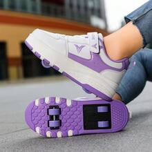 Adult Transformable 4-Wheel Hidden Roller Shoes, Boys' Roller Skates, Students' Girls' Commuter Shoes, Small 4-Wheel - White Purple - View 22
