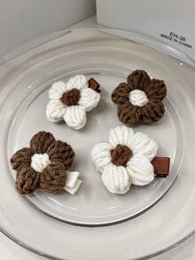 4pcs Knitted Flower Hair Clips, Floral Top Clips, Cute Autumn Hair Accessories, Suitable For Women And Girls - Multicolor - View 6