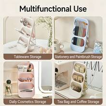 3-Tier Multi-Function Storage Box, Cosmetic Organizer, Desktop Storage Box, Vertical Pen Holder, Transparent Visible, Suitable For Storing Cosmetics, Chopsticks, Tableware, Markers, Etc. - Multicolor - View 6